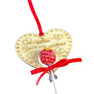 Personalised Wood Love Heart Tag With Lollipop